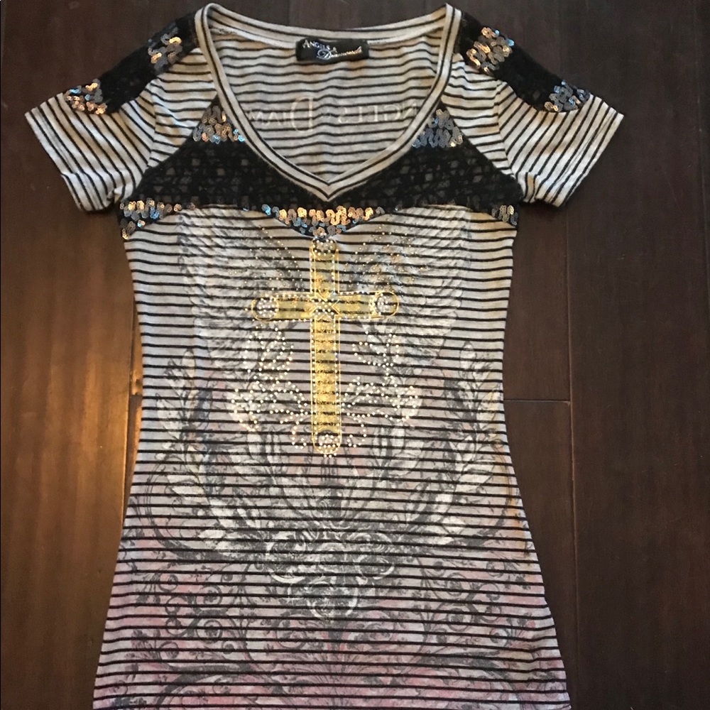 Angeles and Diamonds sequins and lace t shirt